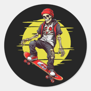Skateboarding Skeleton Ronde Sticker