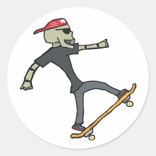 Skateboarding Skeleton Ronde Sticker (Voorkant)