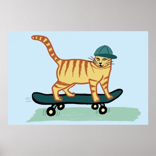 Skateboarding Tabby Cat Poster (Voorkant)
