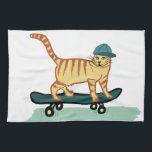 Skateboarding Tabby Cat Theedoek<br><div class="desc">CONTROLEER MEOWT! Decoreer je keuken met deze grappige handdoek. Maakt een geweldig huishouden of verjaardagscadeau voor dat kattenliefje in je leven! Of de skateboarder. Pas het aan met je eigen tekst als je wilt. Bekijk mijn winkel voor meer overeenkomende spullen zoals mokken en stickers!</div>
