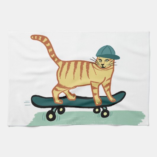 Skateboarding Tabby Cat Theedoek (Horizontaal)