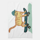 Skateboarding Tabby Cat Theedoek (Verticaal)