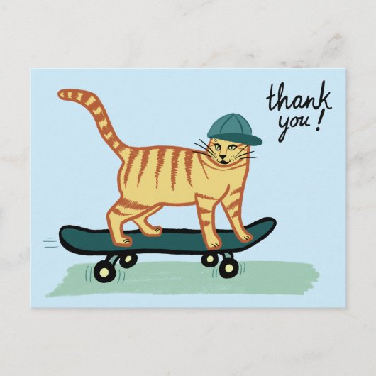 Skateboarding Tabby Kat HARTELIJK DANK Briefkaart (Voorkant)