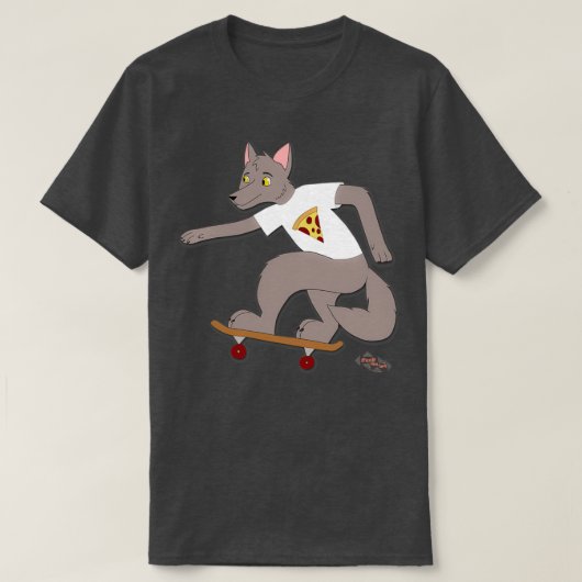 Skateboarding Wolf With Pizza T T-shirt (Design voorkant)