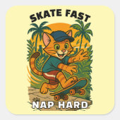 Skateboardkat Vierkante Sticker (Voorkant)