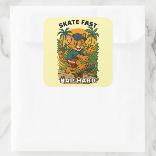 Skateboardkat Vierkante Sticker (Tas)