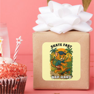 Skateboardkat Vierkante Sticker