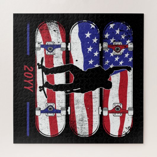 SkateboardMannen - Amerikaanse vlag Legpuzzel (Horizontaal)