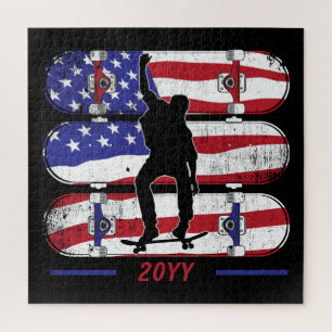 SkateboardMannen - Amerikaanse vlag Legpuzzel