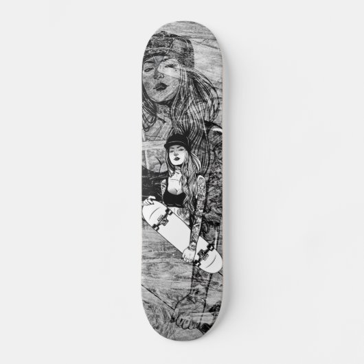 Skateboards femme tatouée style urbain sur bois (Voorkant)