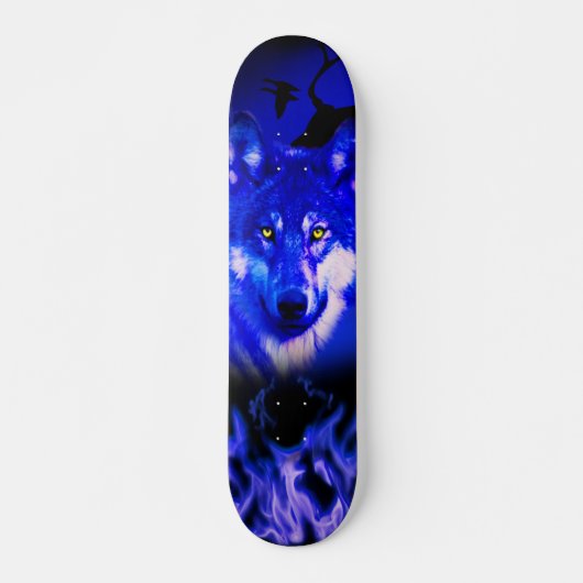Skateboards+Wolf+Animal+Waterverf+groen+blauw Persoonlijk Skateboard (Voorkant)