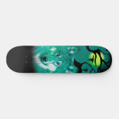Skateboards+Wolf+Waterverf+groen+blauw+modern Persoonlijk Skateboard (Horizontaal)