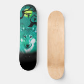 Skateboards+Wolf+Waterverf+groen+blauw+modern Persoonlijk Skateboard (Voorkant)