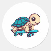 Skateboardschildpad Ronde Sticker (Voorkant)