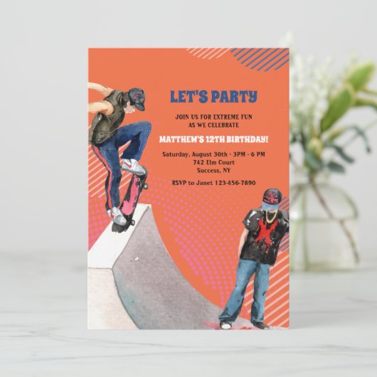 Skateboarduitnodiging Kaart (Staand voorkant)