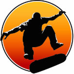 Skateboardversiering Fotobeeldje Ornament<br><div class="desc">De wolkskateboarder silhouette ziet er geweldig uit op een versiering om aan de kerstboom te hangen,  of waar dan ook in je kamer!</div>