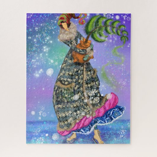 Skateiro met kerstboom Winter Fairy Tale Legpuzzel (Verticaal)