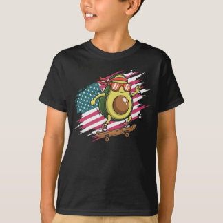Skatende Avocado USA Vlag Grappig Skater Design T-shirt