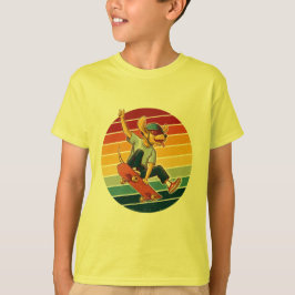 Skatende Hond Retro Zonsondergang T-shirt