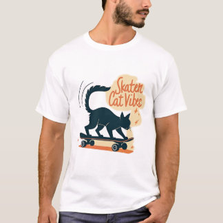 Skatende Kat Vibe Fun Kat op Skateboard T-shirt