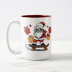 Skatende Kerstman – De Coolste Klaas in de Stad Tweekleurige Koffiemok