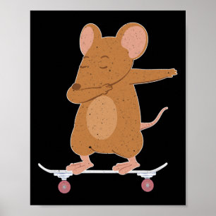Skatende Muis Of Rat Op Skateboard Cadeau Voor  Poster