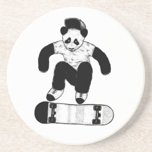 Skatende Panda Zandsteen Onderzetter