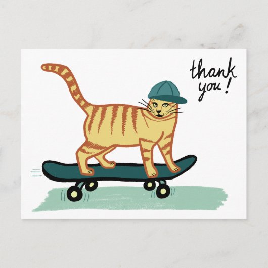 Skatende Tabby Kat BEDANKT Briefkaart (Voorkant)