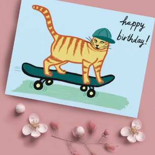 Skatende Tabby Kat GELUKKIGE VERJAARDAG Briefkaart