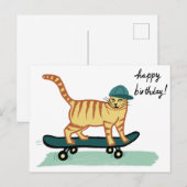 Skatende Tabbykat GELUKKIGE VERJAARDAG Briefkaart (Voorkant / Achterkant)