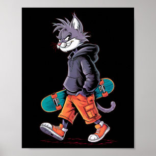 Skatepark Cool Skater Cat Rizzler Skateboard Poster
