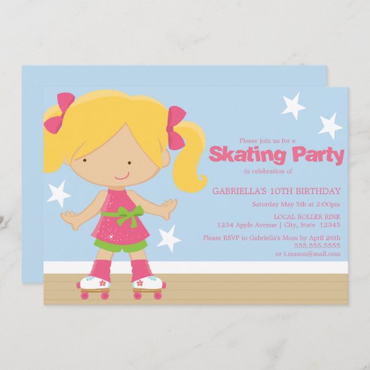 SkateParty | uitnodiging van de partij Birthday (Voorkant / Achterkant)
