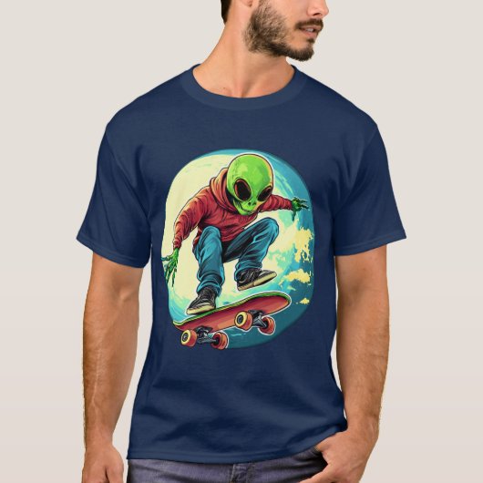 Skater Alien / Skateboarder T-shirt (Voorkant)