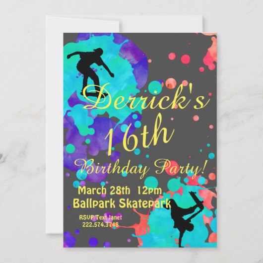 Skater Birthday Invitation Kaart (Voorkant)