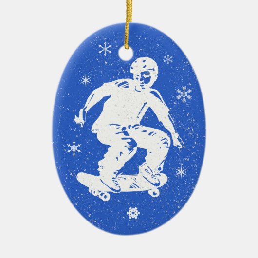 Skater Boy Geweldige Snowflake Kerstmis Keramisch Ornament (Voorkant)