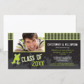Skater Boy Modern Afstudeer Uitnodiging (lime) (Voorkant / Achterkant)