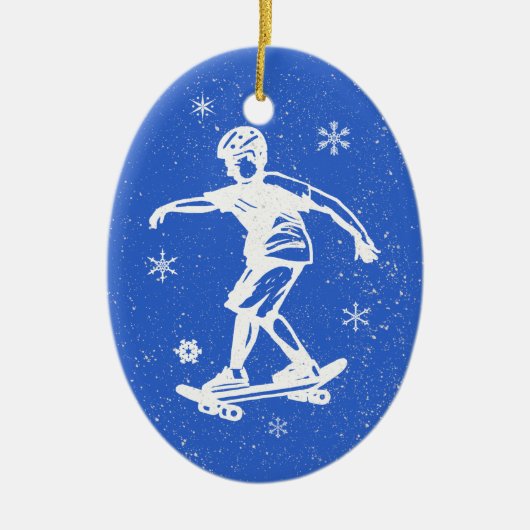 Skater Boy Snowflake Kerstmis Keramisch Ornament (Voorkant)