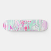 Skater Chick | Blauwgroen en roze marmer Pattern G Persoonlijk Skateboard (Horizontaal)
