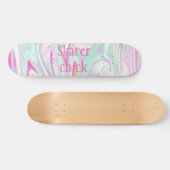 Skater Chick | Blauwgroen en roze marmer Pattern G Persoonlijk Skateboard (Horizontaal)