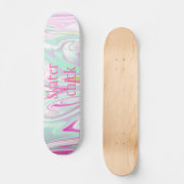 Skater Chick | Blauwgroen en roze marmer Pattern G Persoonlijk Skateboard (Voorkant)