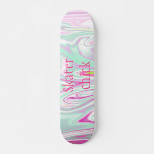 Skater Chick Blauwgroen en roze marmer Pattern G Persoonlijk Skateboard