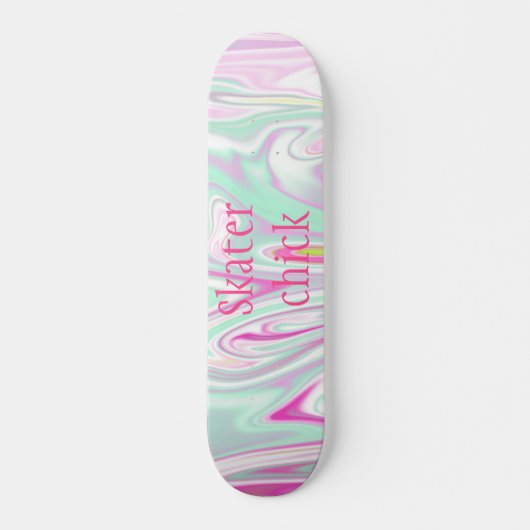 Skater Chick | Blauwgroen en roze marmer Pattern G Persoonlijk Skateboard (Voorkant)