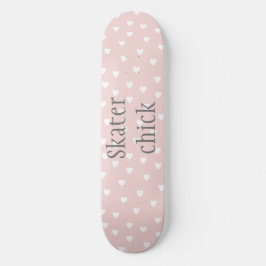 Skater Chick | Blush roze met White Hearts Girls Skateboard