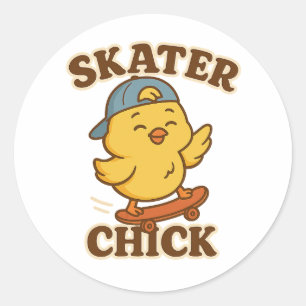 Skater Chick – Schattige Street Style T-shirt Ronde Sticker