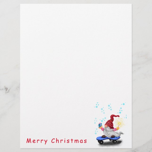 Skater Christmas Gnome met Gift Letterhead Briefhoofd (Achterkant)