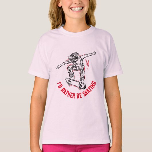 Skater Doing Mid-Air, in plaats van schaatsen T-shirt (Voorkant)