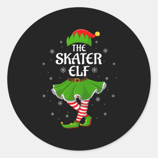 Skater Elf Christmas Family Girls Women Elf Squad  Ronde Sticker (Voorkant)