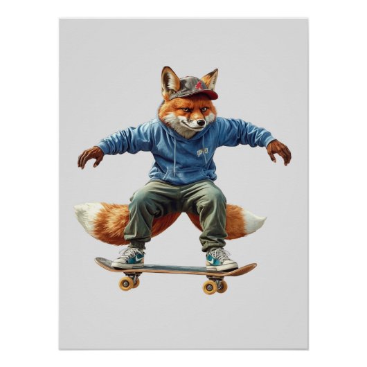 Skater Fox Stedelijke Straatkunstposter Perfect Poster (Voorkant)