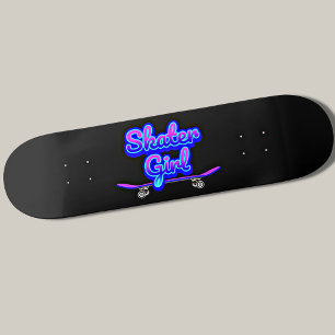 Skater Girl Blue Mauve Graffiti Glow Skateboard