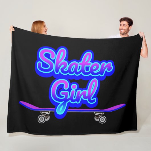 Skater Girl Blue Mauve Graffiti Glow Skateboard Fleece Deken (In situ)